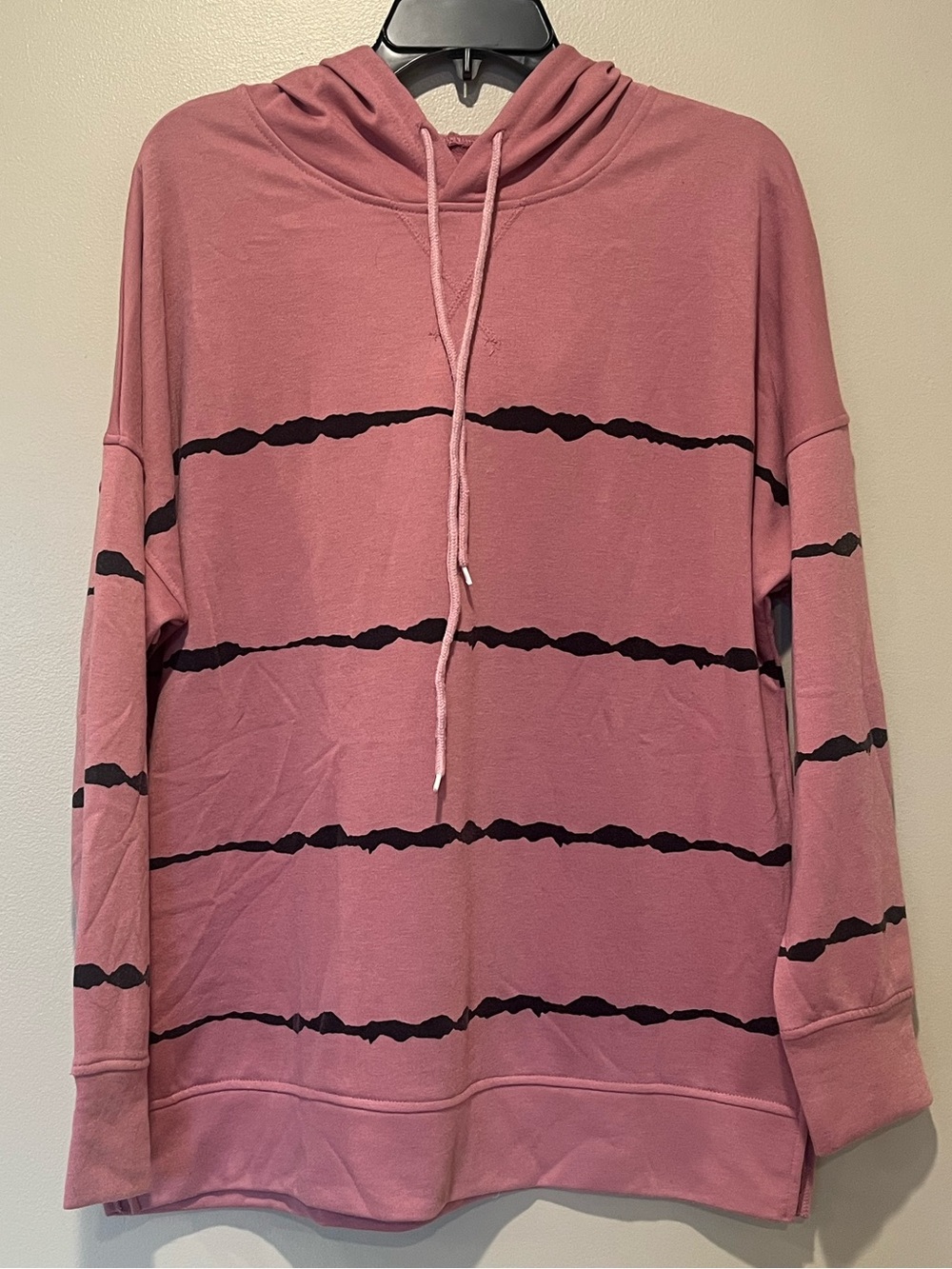 Dusty Rose Hoodie with Black Stripe Accents